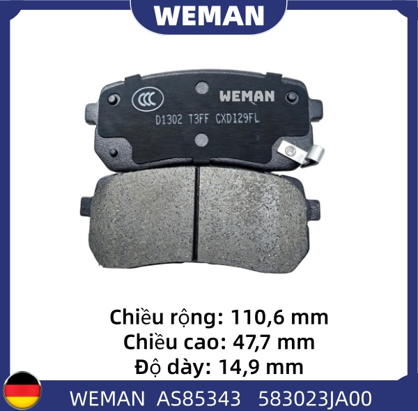 WEMAN Má phanh AS85343 HYU*DAI/KI-A Starex Veracruz Sedona Sorento OEM 583023JA00 WEMAN Má phanh AS85343 HYU*DAI/KI-A Starex Veracruz Sedona Sorento