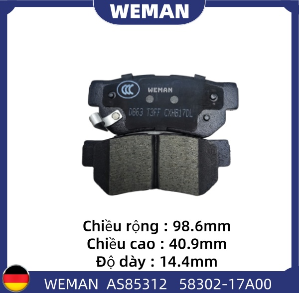 WEMAN Má phanh AS85312 HYU*DAI/KI-A Elantra GETZ Santafe Sonata OEM 58302-17A00 WEMAN Má phanh AS85312 HYU*DAI/KI-A Elantra GETZ Santafe Sonata