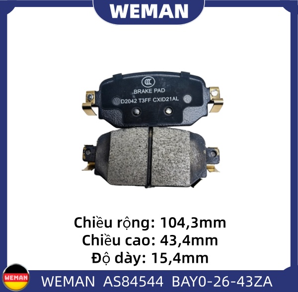 WEMAN Má phanh AS84544 Ma*da Mazda 3 Mazda CX-3 OEM BAY02643ZA WEMAN Má phanh AS84544 Ma*da Mazda 3 Mazda CX-3