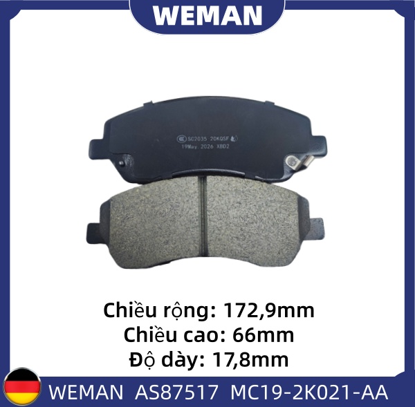 WEMAN Má phanh AS87517 For-d TRANSIT OEM GC192K021AA WEMAN Má phanh AS87517 For-d TRANSIT