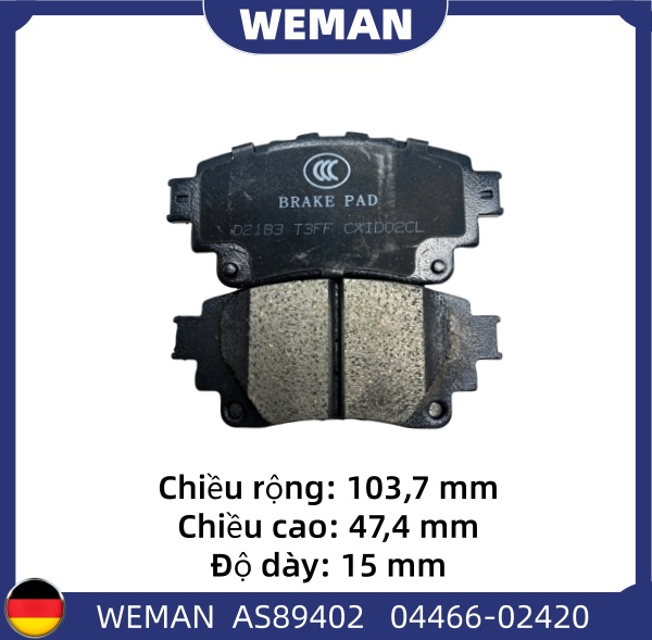 WEMAN Má phanh AS89402 Toy*ta Corolla Cross Vios Yaris Altis OEM 0446612160 WEMAN Má phanh AS89402 Toy*ta Corolla Cross Vios Yaris Altis