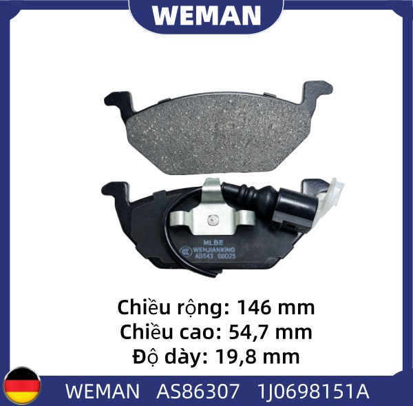 WEMAN Má phanh AS86307 M-G MG5 OEM SEAT : 1J0 698 151 WEMAN Má phanh AS86307 M-G MG5